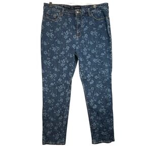 Charter Club Lexington Straight Floral Jeans Blue High Rise Size 14 Womens